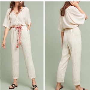 Anthropologie Soleil Belted Jumpsuit